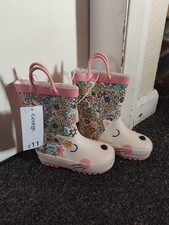 Pink floral kids wellington boots fleece lined asda size 7 kids brand new