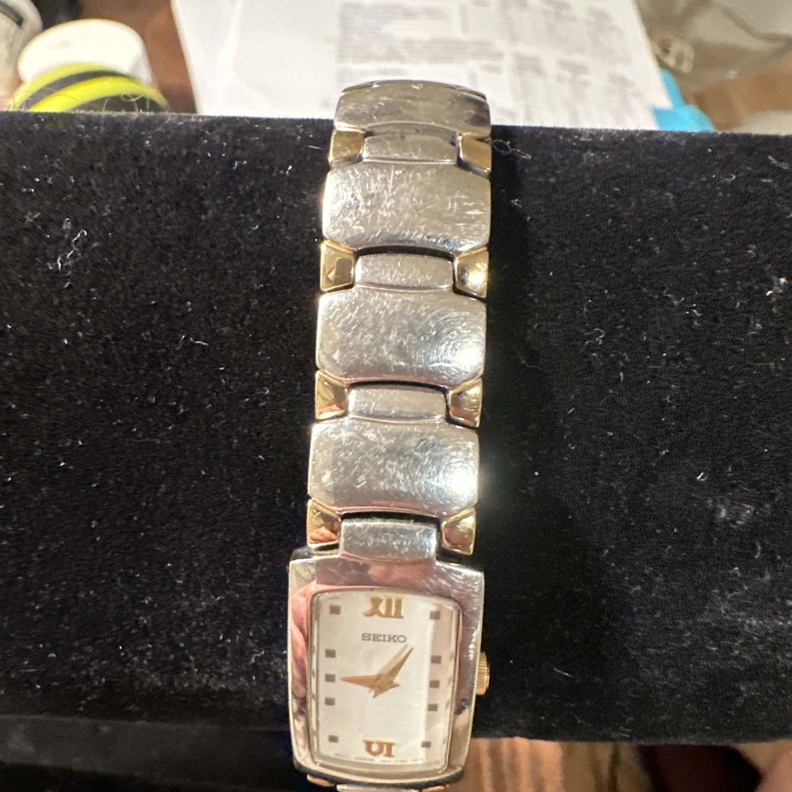 Seiko Two-Tone Rectangular Quartz Watch Unisex En… - image 3