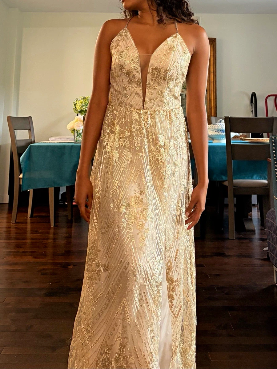 deep gold bridesmaid dresses Dark Gold Cowl Neck Slit Tea Length Bridesmaid Dress