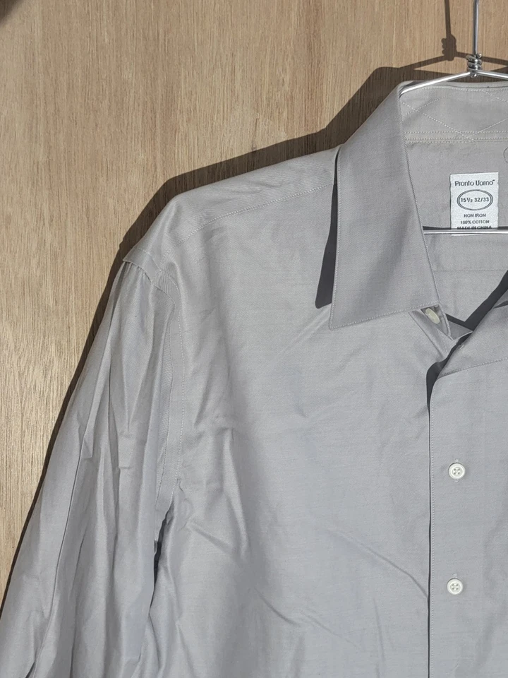 Мужская сорочка Pronto Uomo 15,5 32/33 серая с длинным рукавом на пуговицах спереди не железная - Изображение 2 из 4