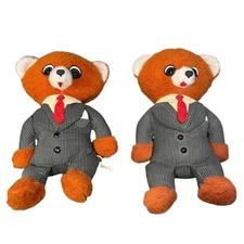 Vintage Commonwealth Toy Talking Executive Teddy Bear Pair Pull String Plush