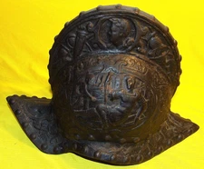COPY CAST IRON  ORNATE 17TH CENTURY MORION STEEL HELMET    FROM STORAGE