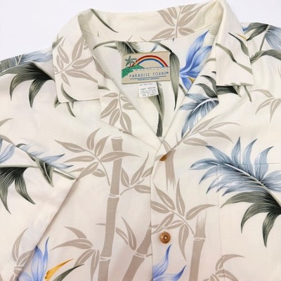 Paradise Found Mens Large Hawaiian Shirt Rayon Bird of Paradise Bamboo Hawaii