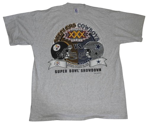Vintage 1995 Super Bowl XXX Showdown Steelers Cowboys Logo 7 T-Shirt Men's XL