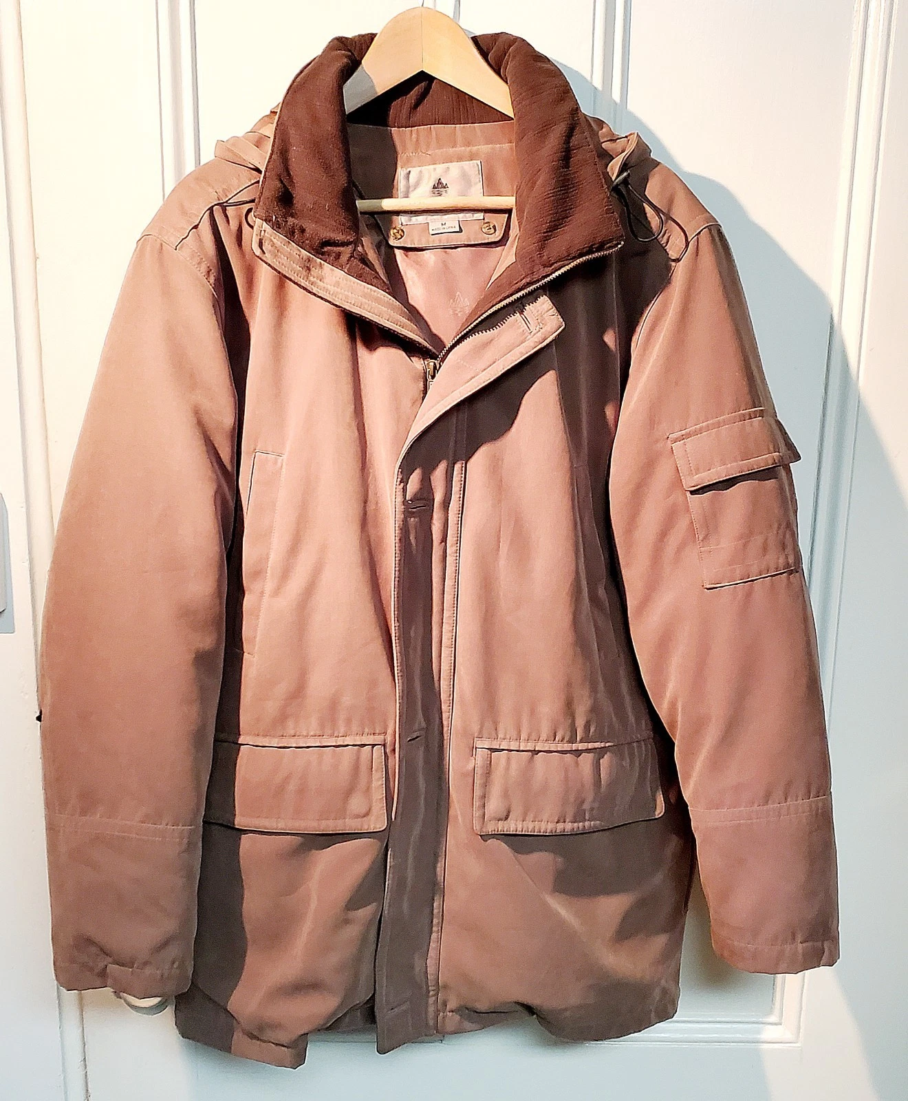 Rainforest Men’s M Full Zip Coat Brown Pockets Removble Liner Filled Hood Warm