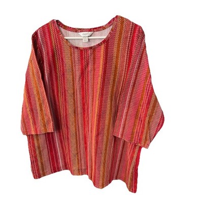CJ Banks 2X Orange Stripe 3/4 Sleeve Tunic Soft Chic BoHo Vibe Comfy Casual