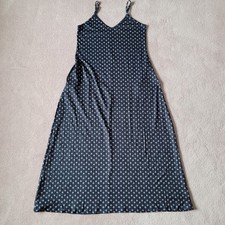 Navy Spaghetti Strap Maxi Dress with White Micro Floral Side Pockets Size L NEW