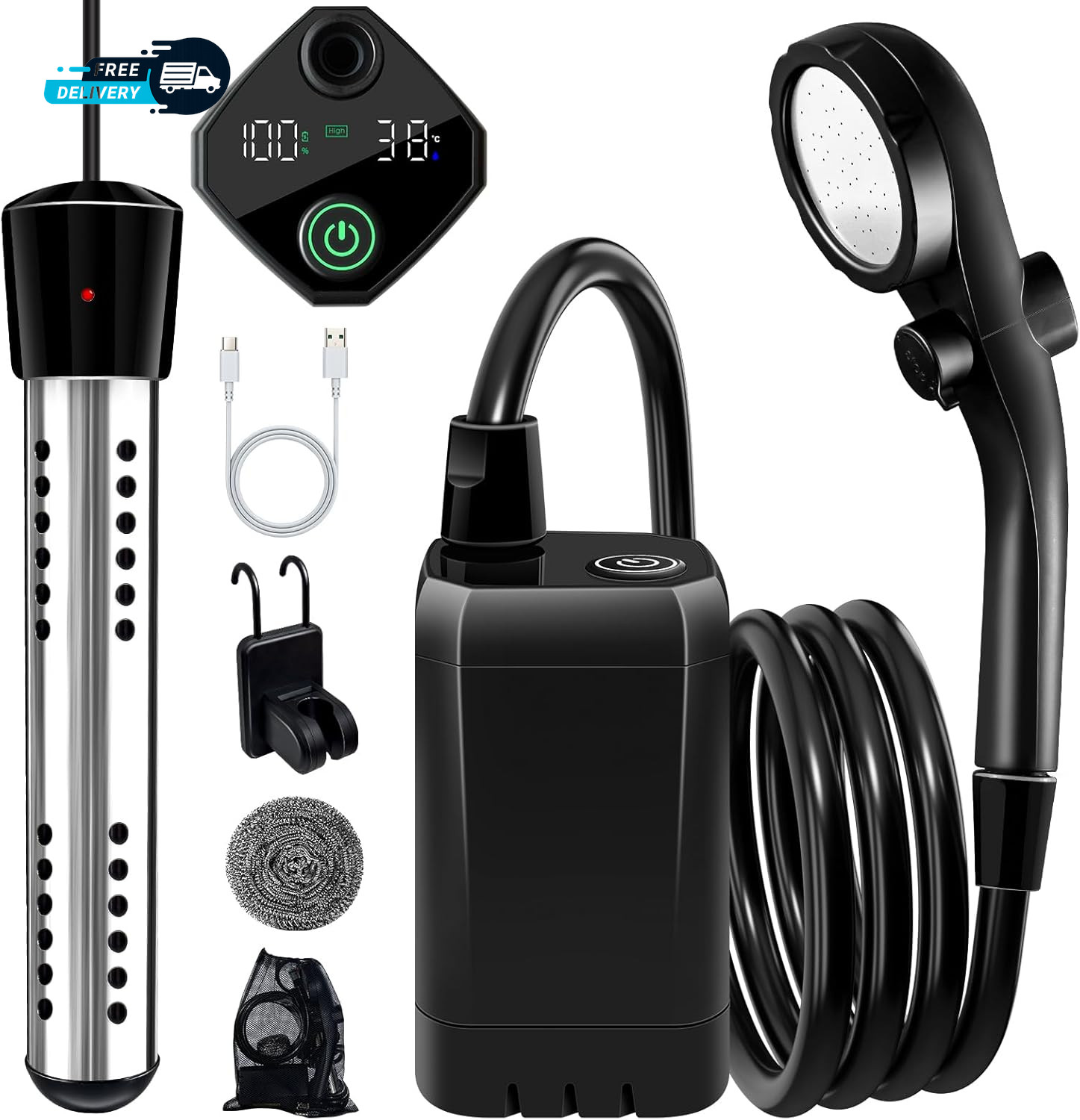 Ducha portátil con calentador, ducha portátil a batería de 6000 mAh