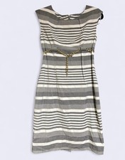 Calvin Klein Women's Gray White Striped Belted Waist Sheath Dress Size 4