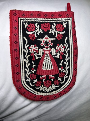 Vintage German Austrian Folk Art Design Hot Oven Pad Mitt ~ Terry Cotton