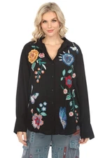 Johnny Was Workshop Taymia Relaxed Silk Seamed Shirt Boho Chic W14024