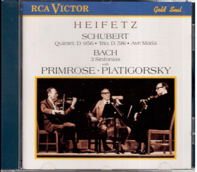 Schubert: Quintett D 956 - Bach: 3 Sinfonien / Heifetz, Primeln, Piatigorsky CD