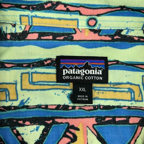 Patagonia Go-To Shirt Mens 2XL Green Blue AOP Geometric Hawaiian Button Organic - Picture 3 of 9