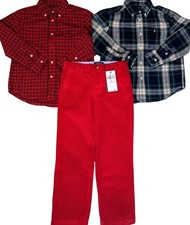 RALPH LAUREN BOYS SIZE 5 PLAID BUTTON DOWNS AND RED CORDUROY PANTS NEW 