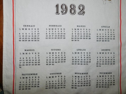 Vintage Eli Sarah Kay Cotton Calendar Kitchen Tea Towel 1982 in Italian - Picture 4 of 5