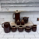 Hull & McCoy Brown Drip Glaze Pottery Serving Set Lot of 9 vintage 1970s