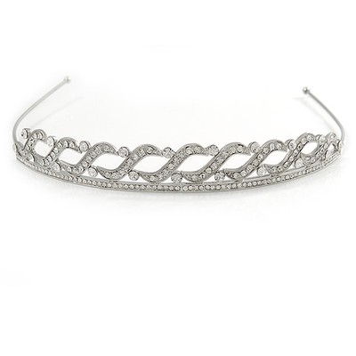 Braut/Hochzeit/Abschlussball rhodiniert klar Kristall geflochten Diadem Stirnband