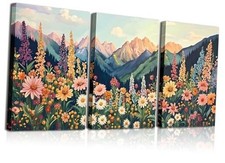 Wildflower Wall Art Set of 3 - Floral Wall 16L" x 12W" Colorful Wrapped Canvas