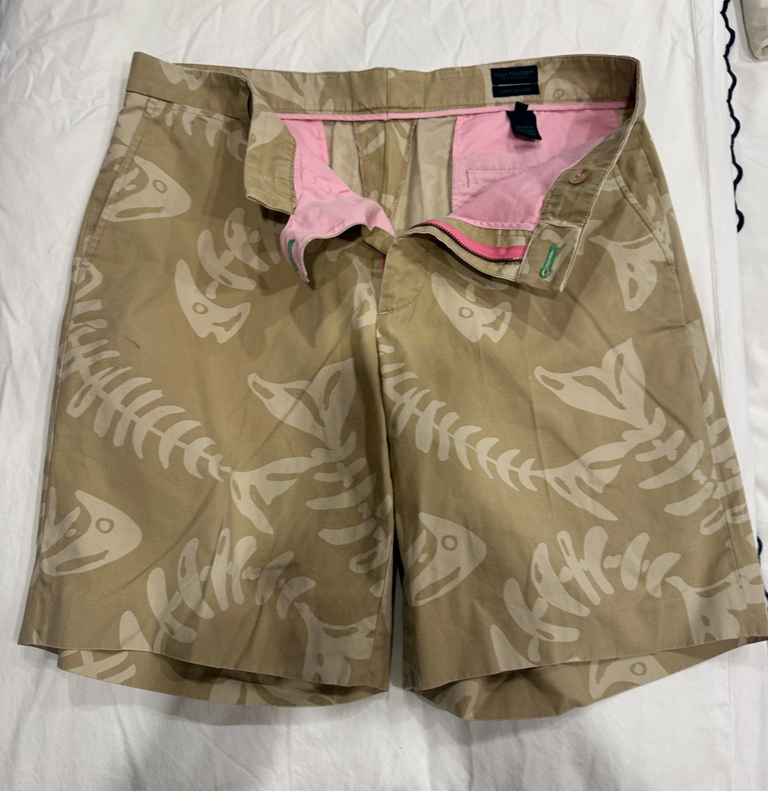 VINTAGE Men Lilly Pulitzer - Palm Beach Everglades Shorts Size 34 Bone Head Fish