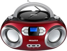 Stylish Portable CD Player with Bluetooth, AUX, FM Radio  USB - Cherry Red