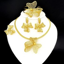 Women's Bowknot Jewelry Set Gold Plated Necklace Earrings Bracelet Ring,