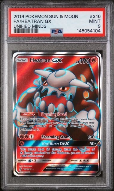 HEATRAN GX #216 PSA 9 • 2019 POKEMON SUN & MOON UNIFIED MINDS FULL ART