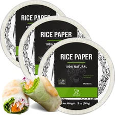 Rice Paper, White Rice Paper Wrappers, 3 Pack, 34 Sheets-Fresh Spring Roll Wrapp