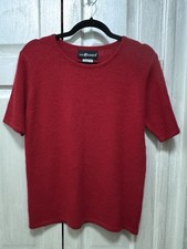 Sag Harbor Women S Red Angora Blend Short Sleeve Pullover Crew Neck Knit Sweater