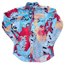 Vintage Wrangler Cowboy Western Shirt Aztec Abstract Loud Colors 16-35 USA Made