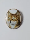 Vintage Kitty Cat Cameo Portrait Pin Brooch Costume Jewelry, Orange Tabby MCM