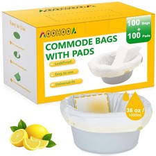 Bedside Commode Liners with Pads, 100 Bags 100 Pads Leak-Guard, Rapid Abs...
