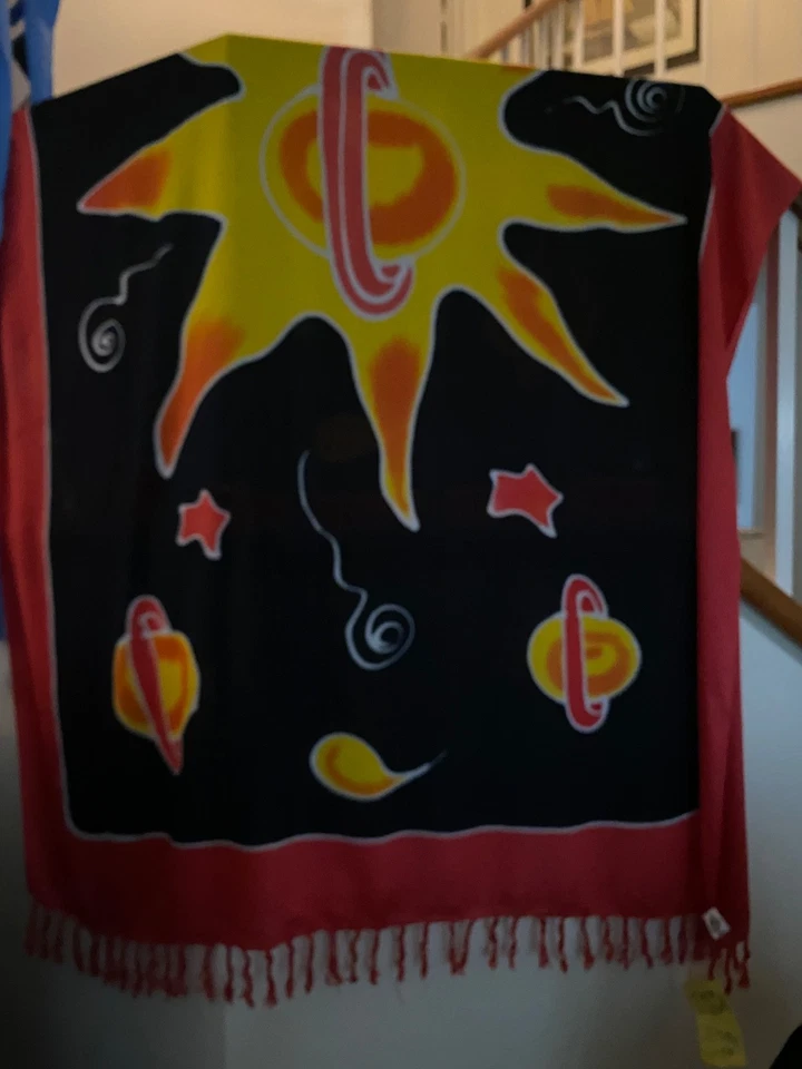 Sarong Beach Nuevo Disfraz Saturn Sunburst Negro Amarillo Rojo Traje de Baño Cubierta Foto 4 de 4