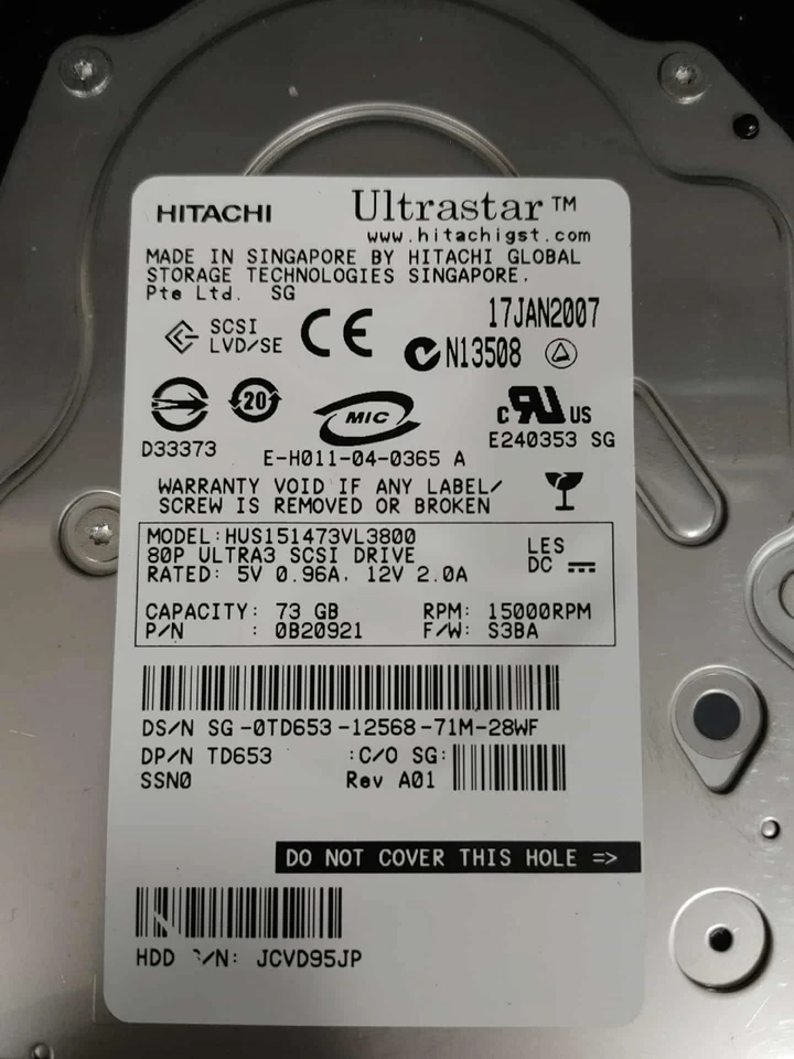 Dell TD653 HUS151473VL3800 0B20921 73GB 15K RPM Ultra-320 80-Pin 3,5" HDD - Image 3 of 4