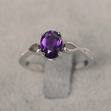 925 Sterling Silver Amethyst Gemstone Women Solitaire Ring Duty Free
