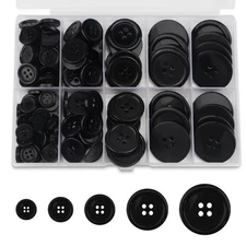 160 PCS Black Buttons for Crafts Round Assorted 4-Hole 5-Size Replacement