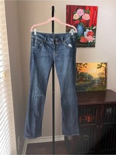 Pantalones de mezclilla para mujer Hudson de tiro medio de pierna recta - azules