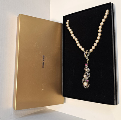 Heidi Daus multicolor crystal and faux pearl necklace in box