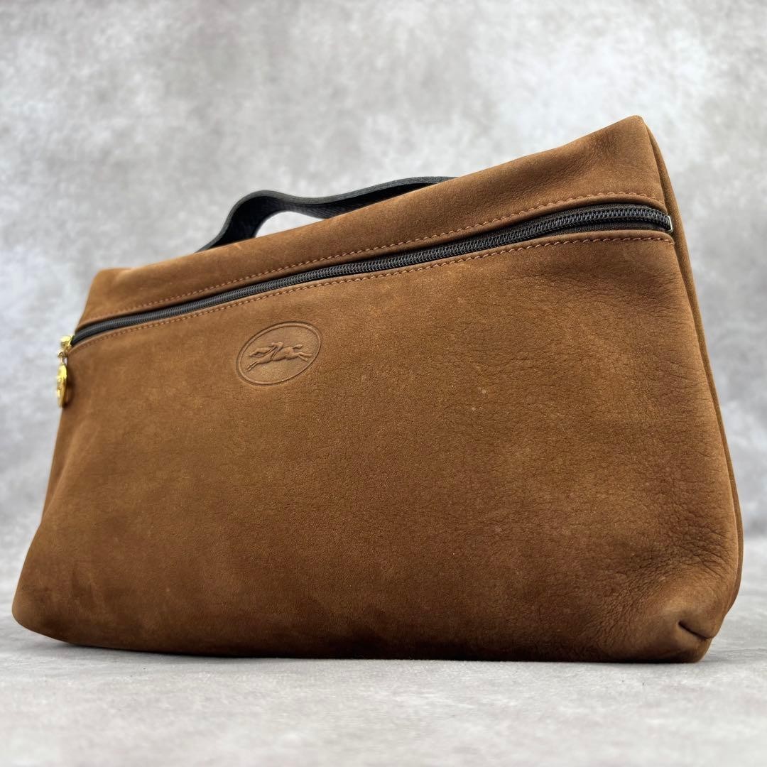 LONGCHAMP Brown Suede Leather Clutch Handbag Women Used