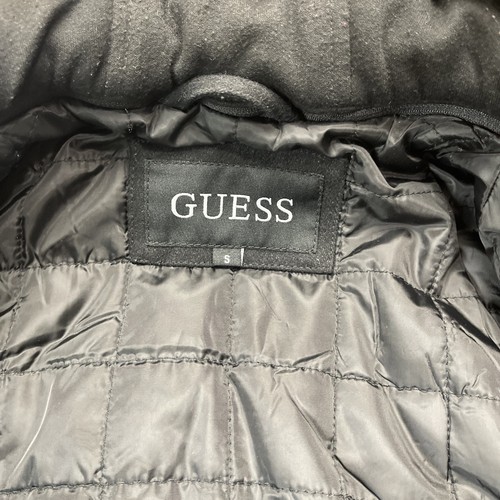 Guess Jacket Men’s Small Wool Blend Full Zip Black Removable Hood Quilt Lined - Picture 13 of 21