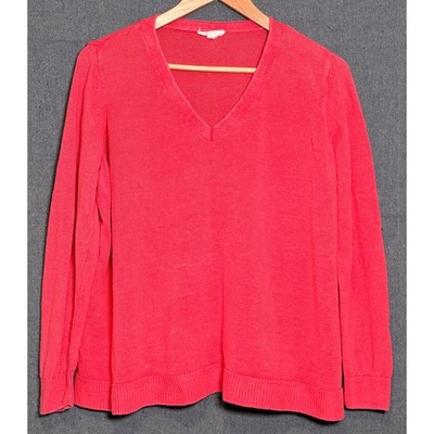 Eileen Fisher Coral Pink 100% Organic Linen V-Neck Sweater Womens XL F5OLG