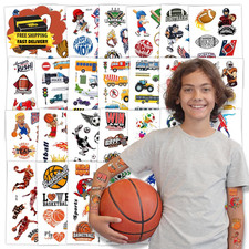 50 Sheets Kids Tattoos for Boys, 300 Mixed Styles Transportation Sports Tattoos
