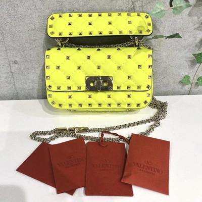 Valentino Rockstud 2Way Bag Neon Yellow Quilted Shoulder Bag