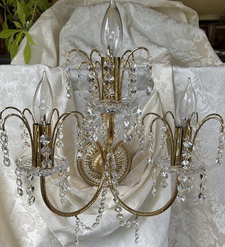 Price is for 2 Kurt Faustig Strass Swarovski Crystal & Brass Wall Lights - Picture 4 of 13