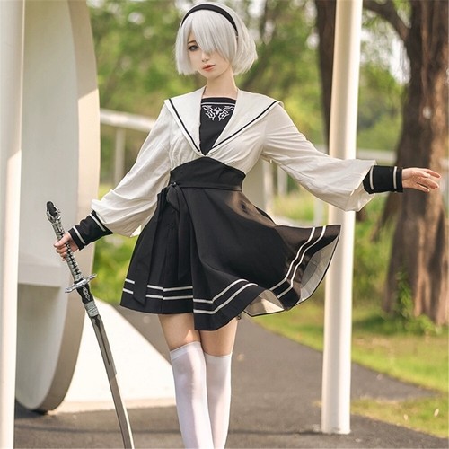Anime NieR:Automata YoRHa No.2 Type B Cosplay Sailor Dress Backless JK Uniforms - Picture 6 of 16