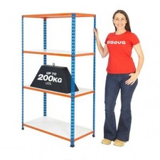 BiGDUG 4 Tier Garage Shelving Unit Blue & Orange 1600mm Melamine Shelves