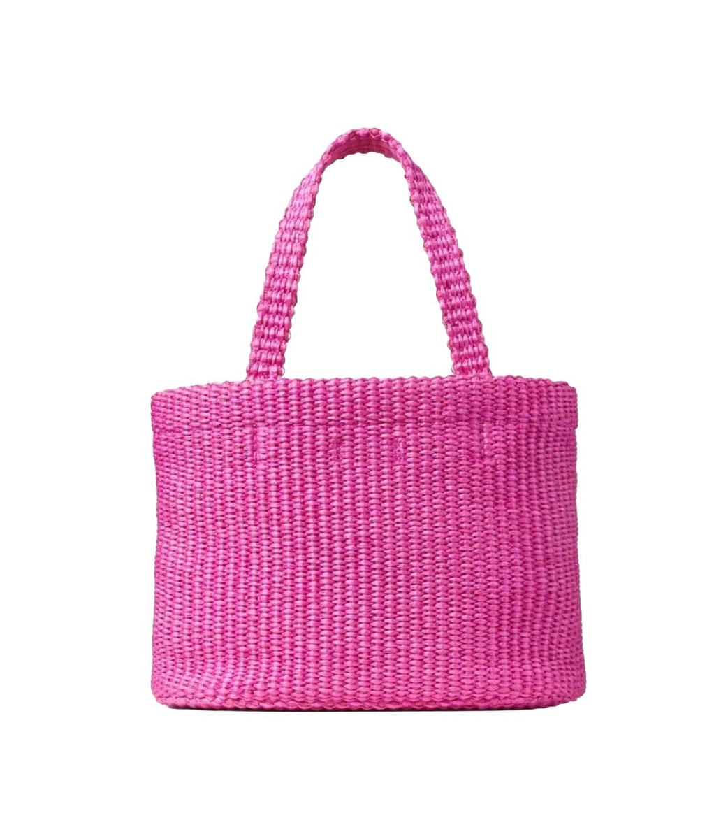 Jimmy Choo East West Raffia Beach Tote Fuchsia Pink Gold Logo