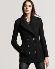 Women’s Ladies Burberry Brit Tumblebridge Black Double Breast Pea Coat Uk 6