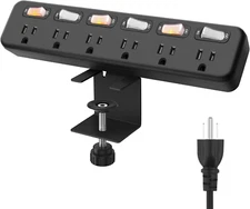 Desk Clamp Power Strip Individual Switches, JUNNUJ 6 Outlet 800J Surge Protector