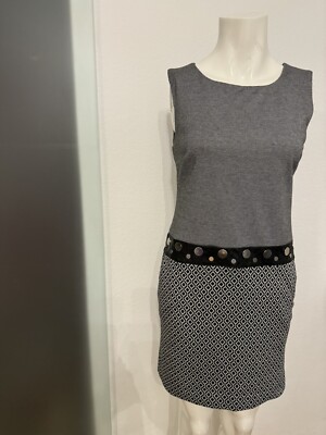 Kleid Stretch Mit Lederimitat Nieten Gr 36 38 M Von Paquito Schwarz-weiß 