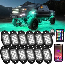 12 Pods RGB LED Rock Lights - Multicolor Underglow Neon Light Kit Underbody Lamp
